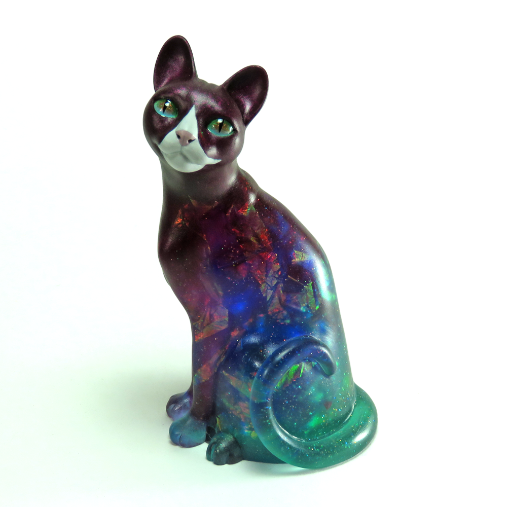 "Galactic Dreamer"—handmade OOAK resin cat figurine