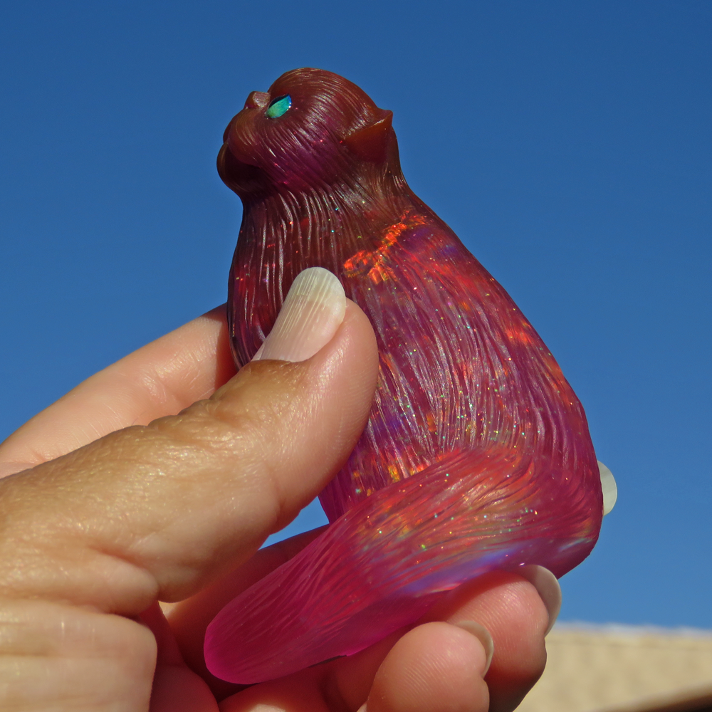 Handmade Opaline Pink Persian Cat Figurine