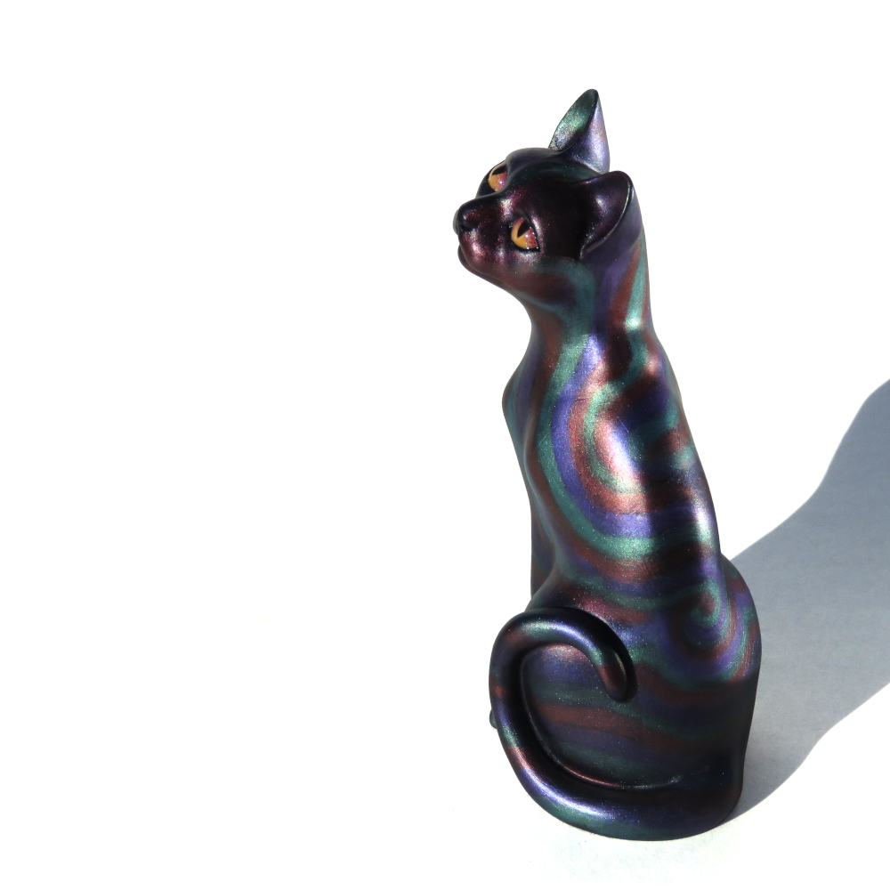Oilslick Resin Cat Figurine