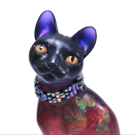 "Nightglint"—handmade OOAK resin cat figurine