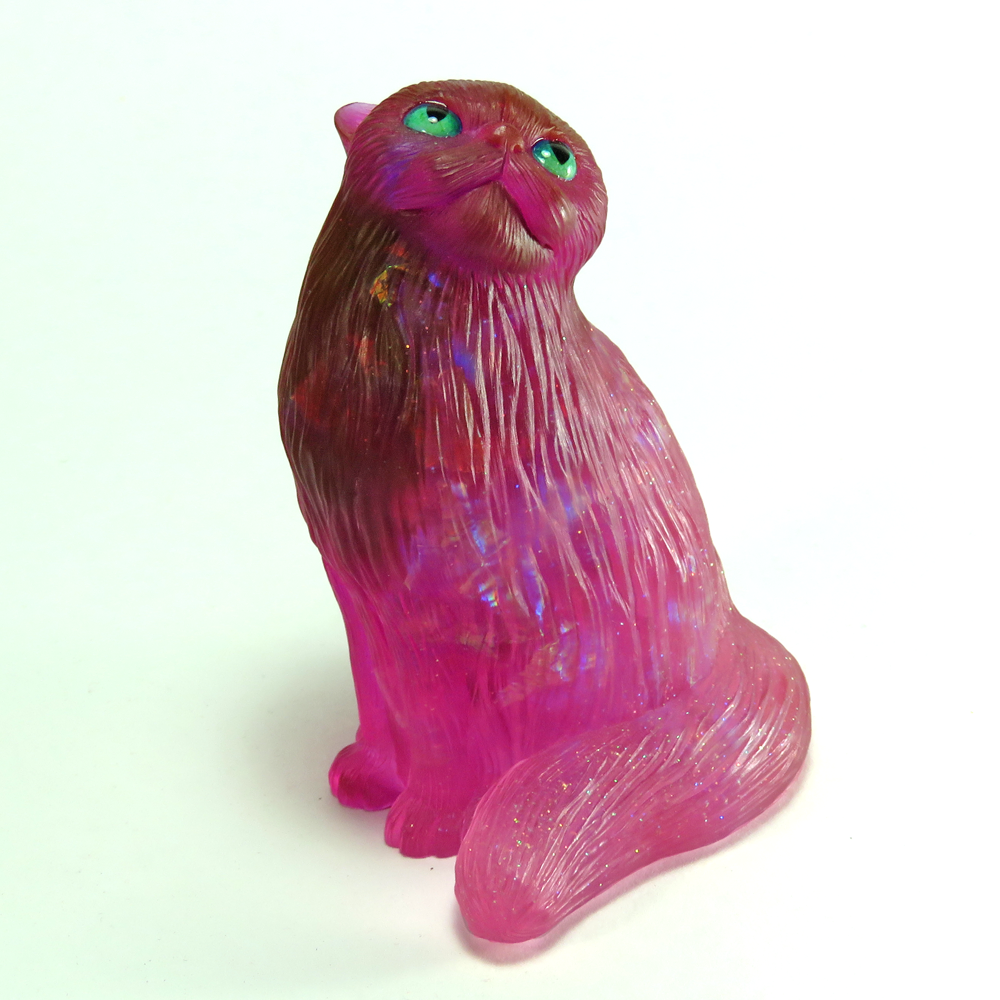 Handmade Opaline Pink Persian Cat Figurine