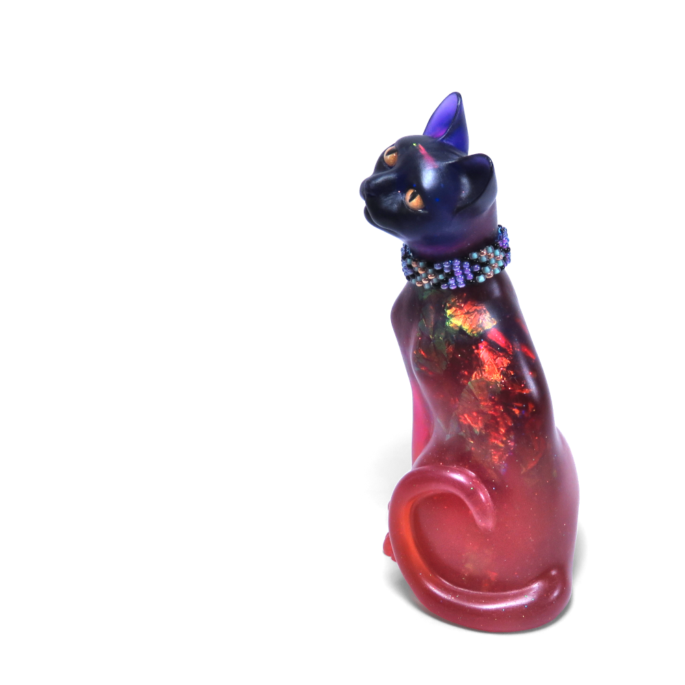 "Nightglint"—handmade OOAK resin cat figurine