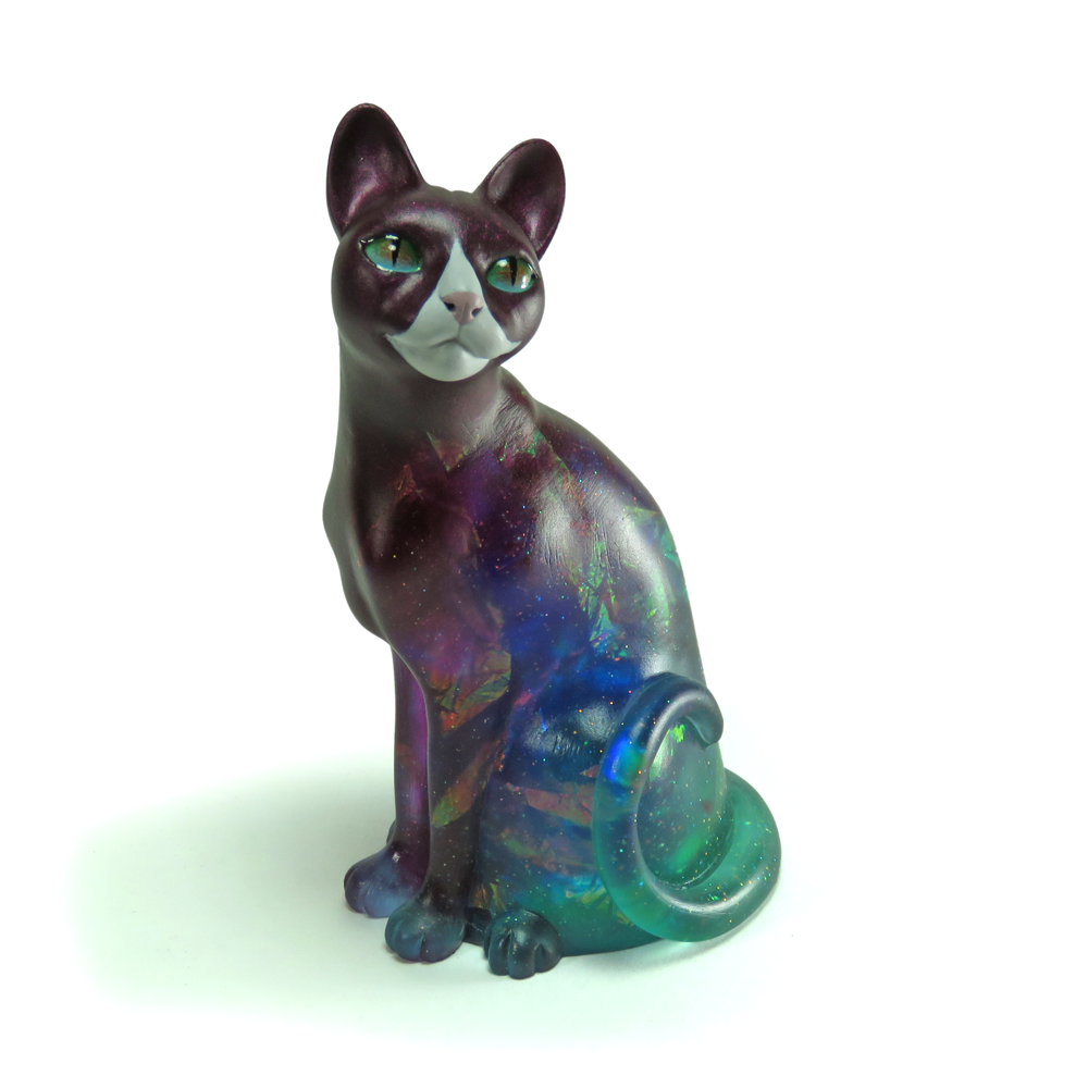 "Galactic Dreamer"—handmade OOAK resin cat figurine
