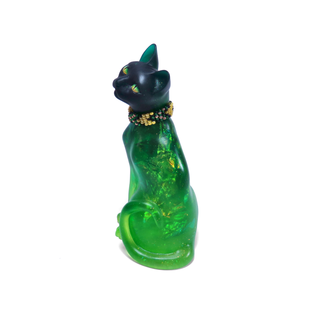 "Viridian"—handmade resin cat figurine