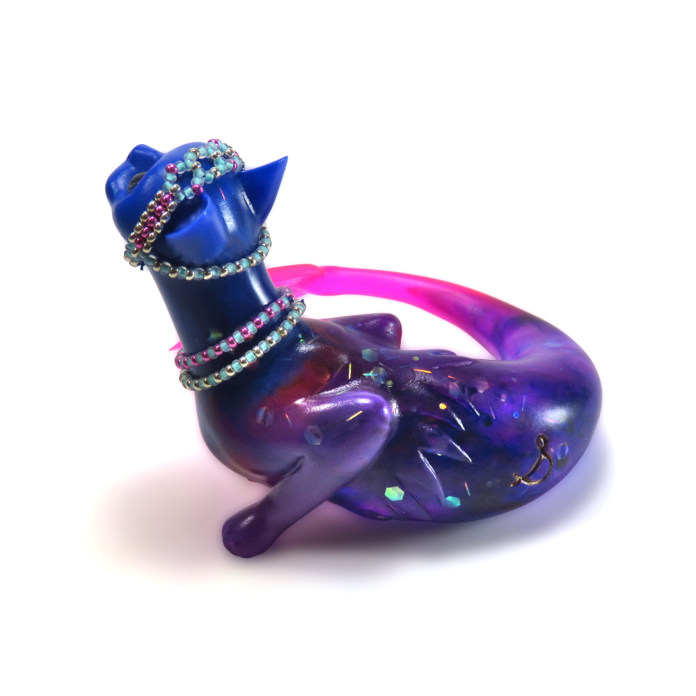 "Electric Tide"—handmade resin mermaid cat figurine