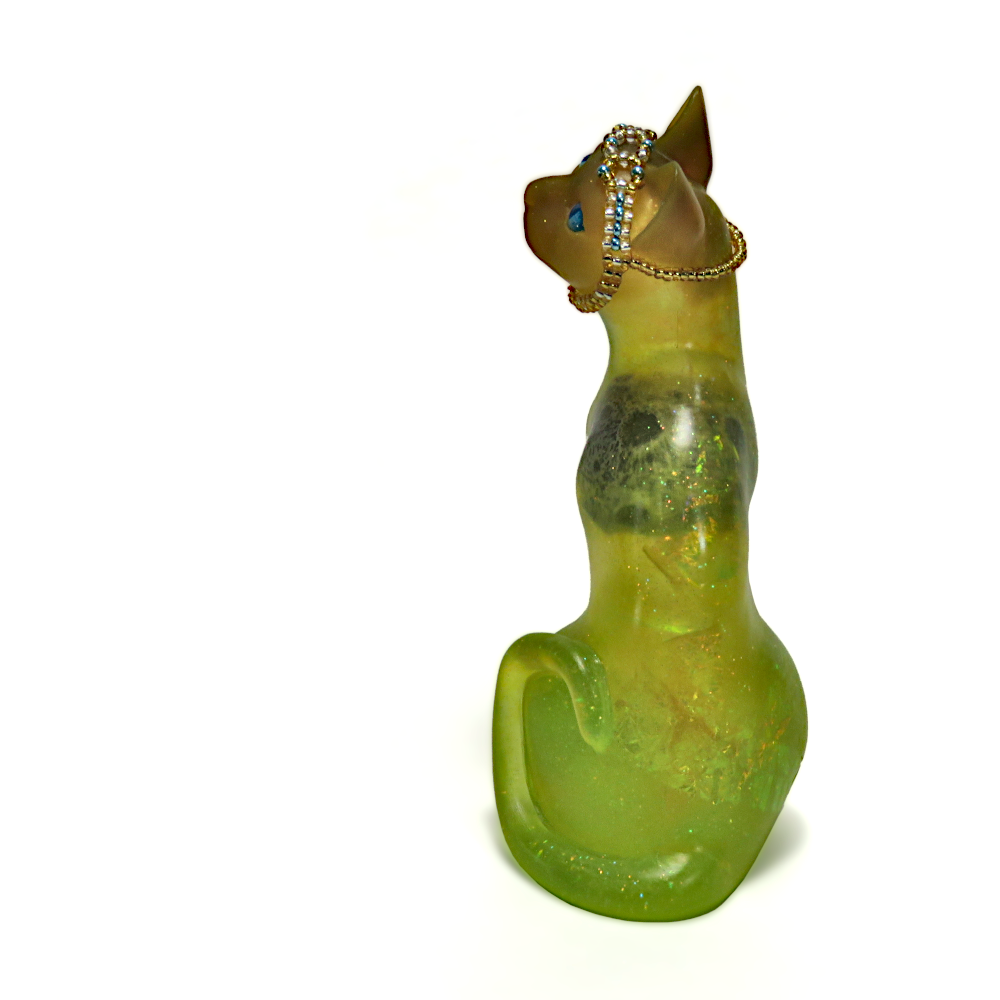 "Clear Yellow Moon"—handmade resin cat figurine
