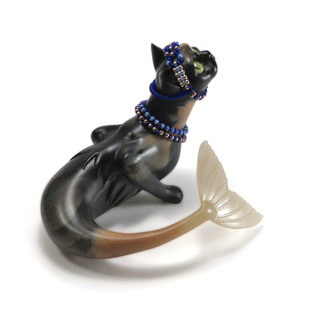 "Tortie Purrmaid"—handmade resin mermaid cat figurine
