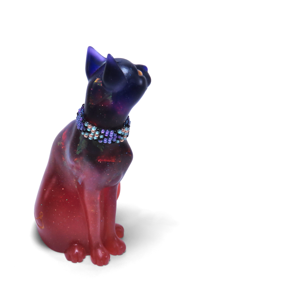 "Nightglint"—handmade OOAK resin cat figurine