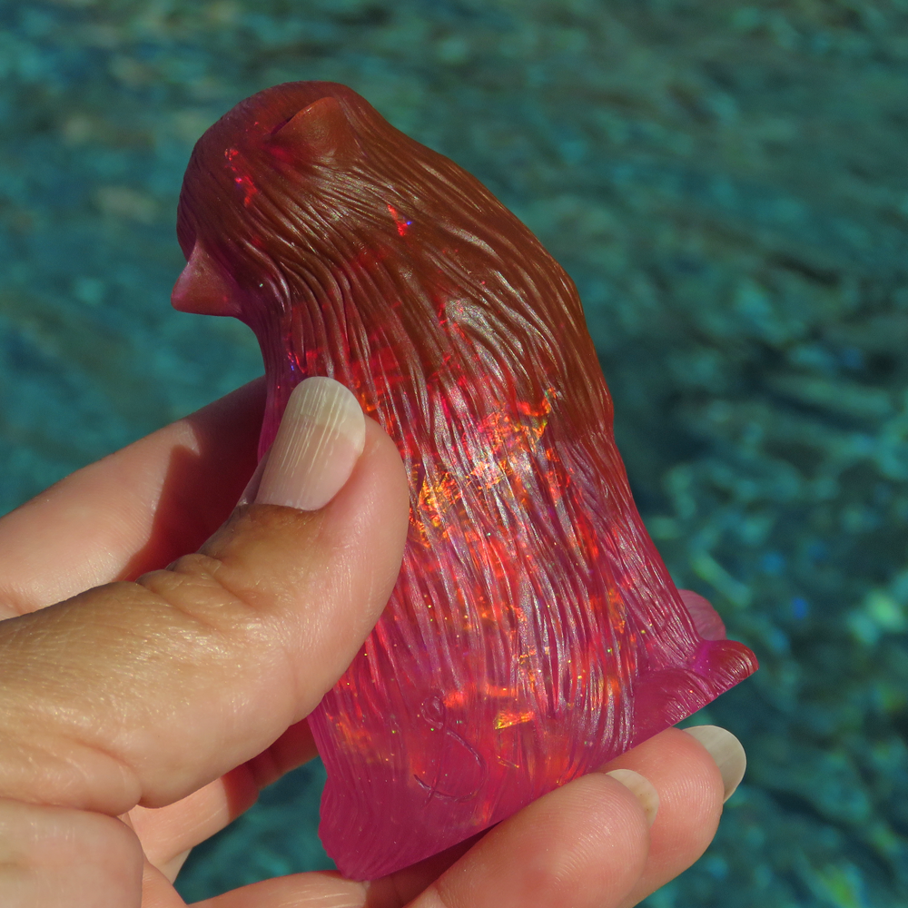 Handmade Opaline Pink Persian Cat Figurine