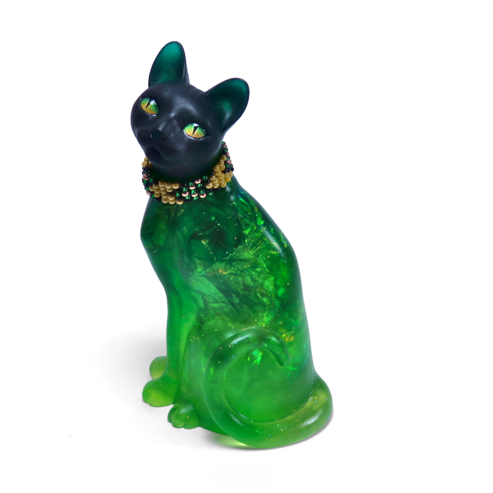 "Viridian"—handmade resin cat figurine