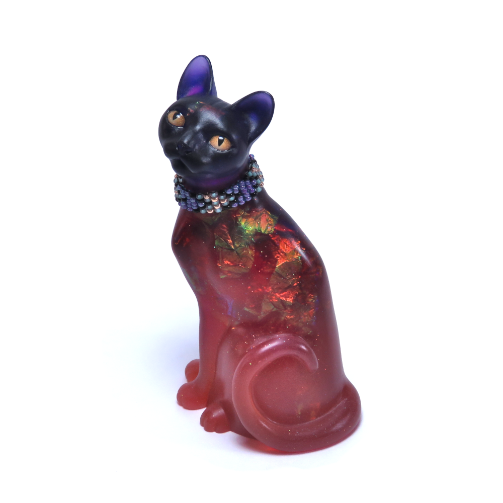 "Nightglint"—handmade OOAK resin cat figurine