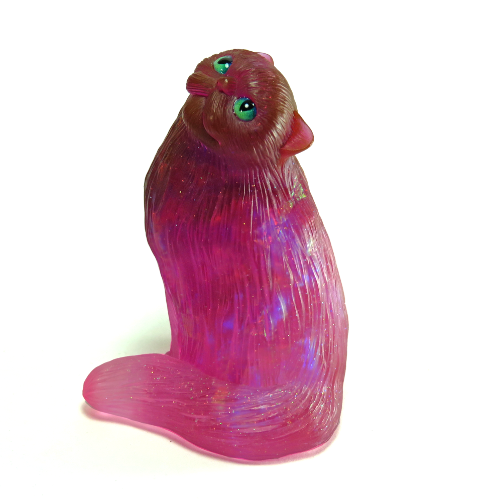 Handmade Opaline Pink Persian Cat Figurine
