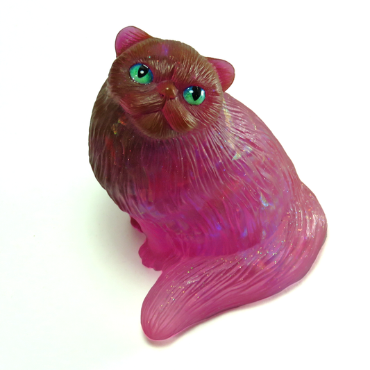 Handmade Opaline Pink Persian Cat Figurine