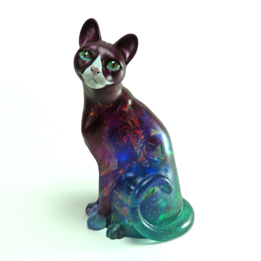 "Galactic Dreamer"—handmade OOAK resin cat figurine