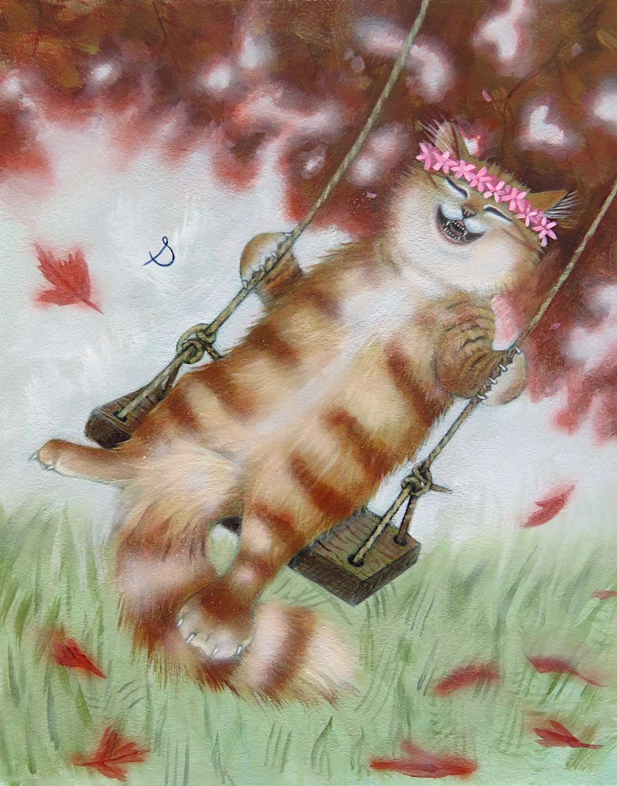 "Whee!"—11"x14" Acrylic Cat Painting on MDF Panel