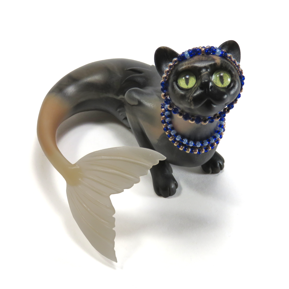 "Tortie Purrmaid"—handmade resin mermaid cat figurine