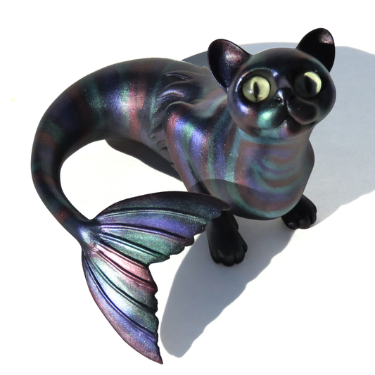 Oilslick Resin Mermaid Cat Figurine