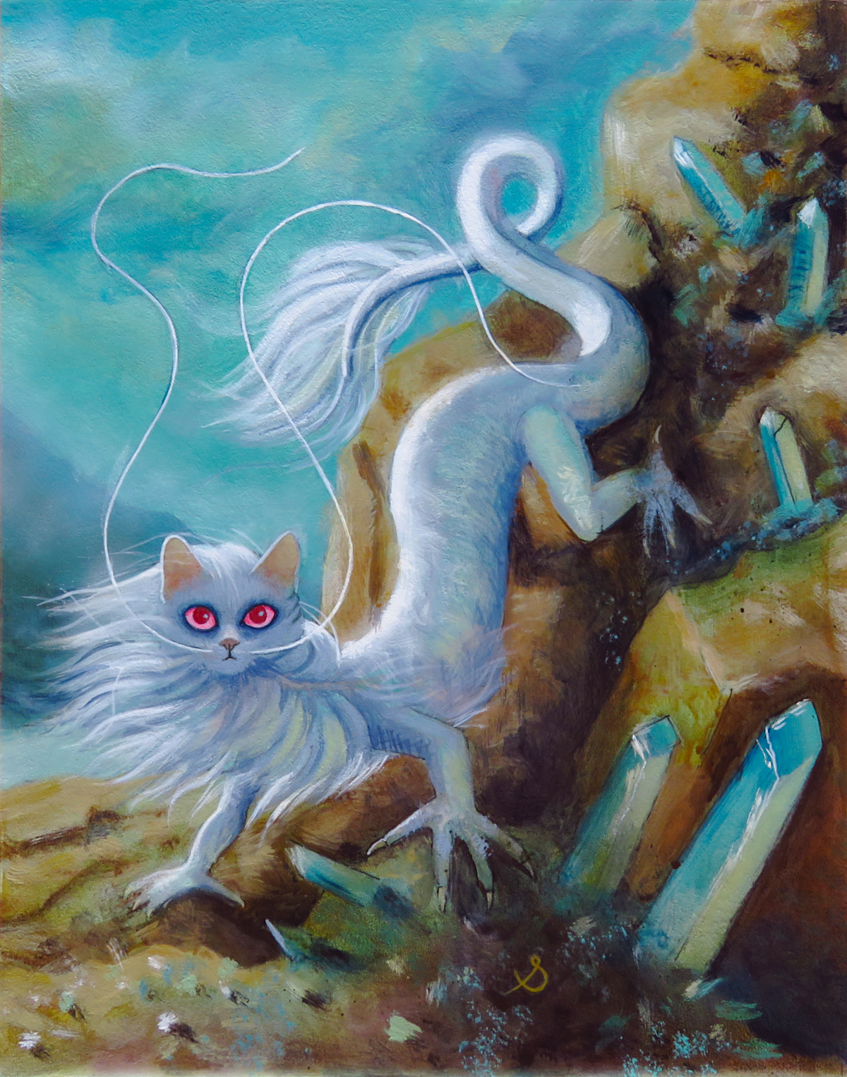 "The Crystal Dragon"—11"x14" Acrylic Cat Painting on MDF panel