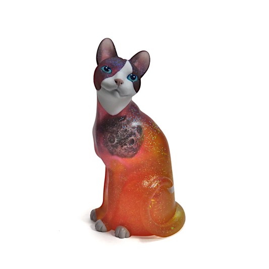 "Chaotic Orange Moon"—handmade resin cat figurine