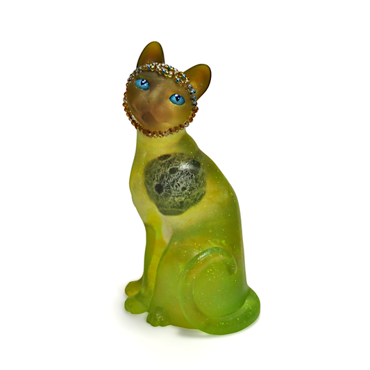 "Clear Yellow Moon"—handmade resin cat figurine