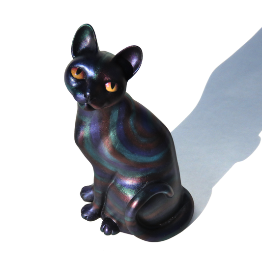 Oilslick Resin Cat Figurine