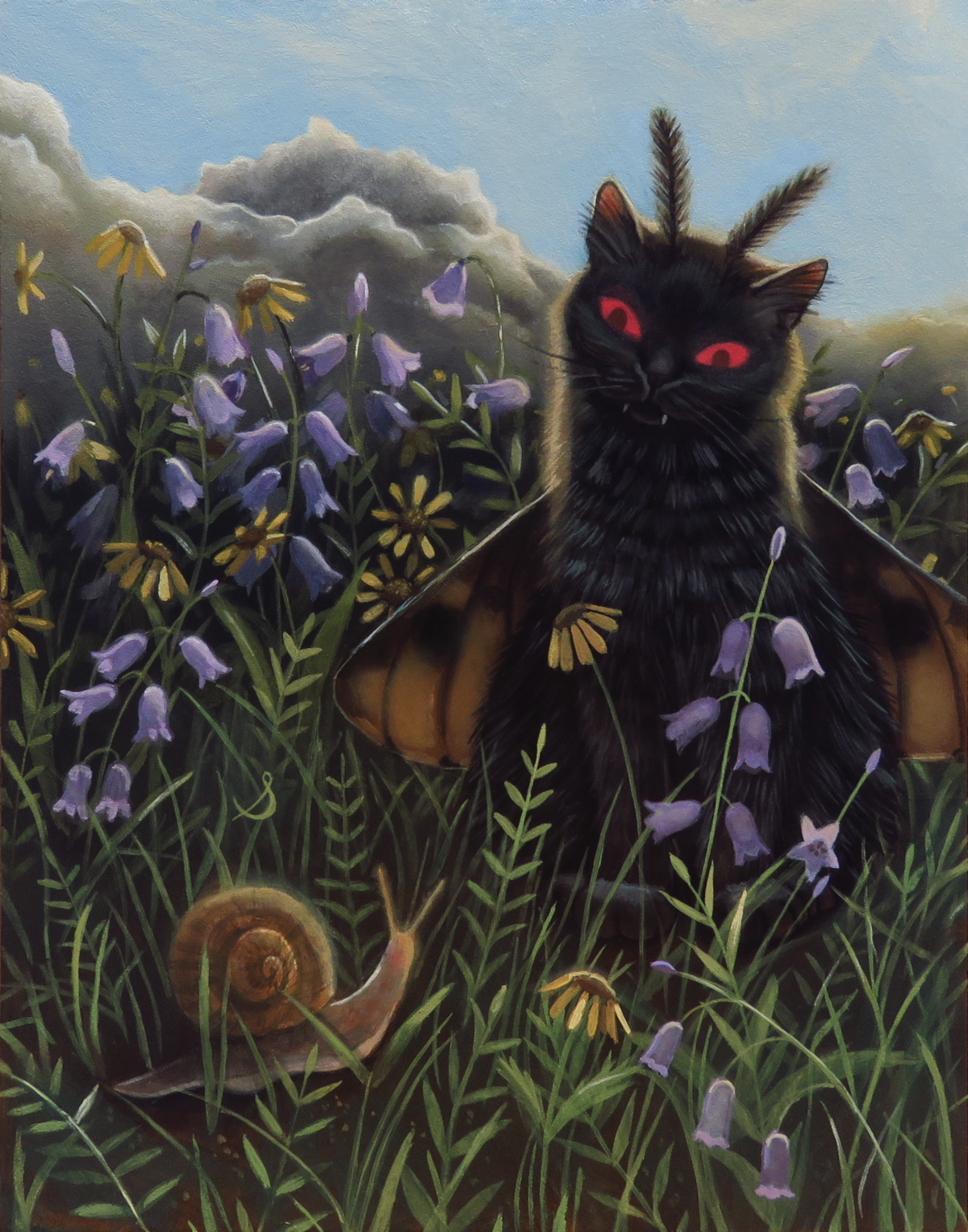 "Mothcat"—11"x14" acrylic painting on panel