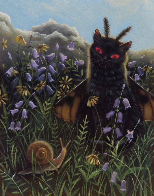 "Mothcat"—11"x14" acrylic painting on panel