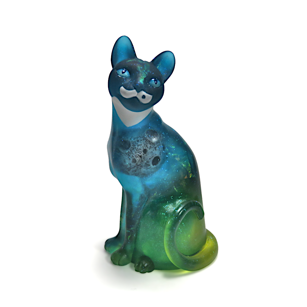 "Mustache Moon"—handmade resin cat figurine