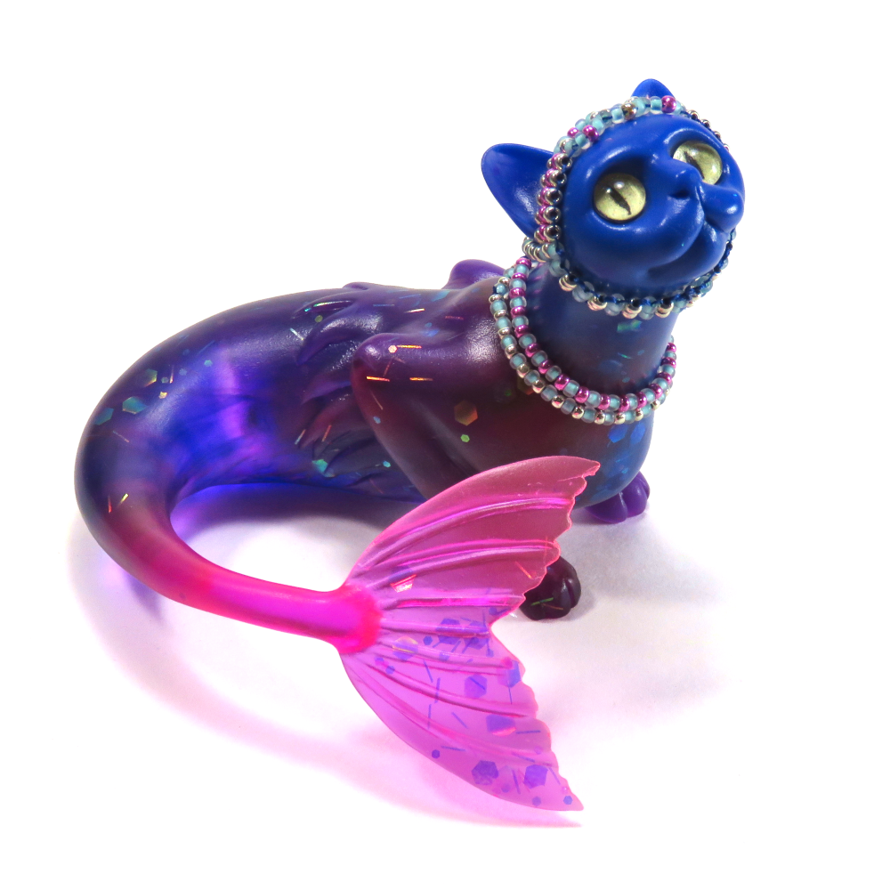 "Electric Tide"—handmade resin mermaid cat figurine