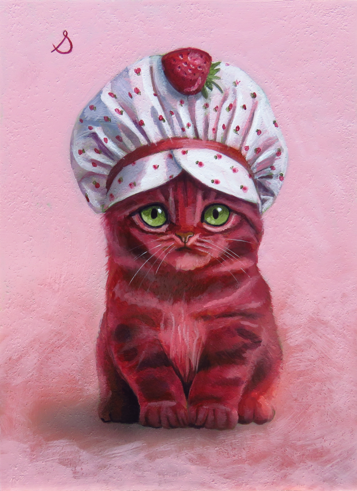 "Strawberry Shortcat"—8"x11" acrylic painting on panel