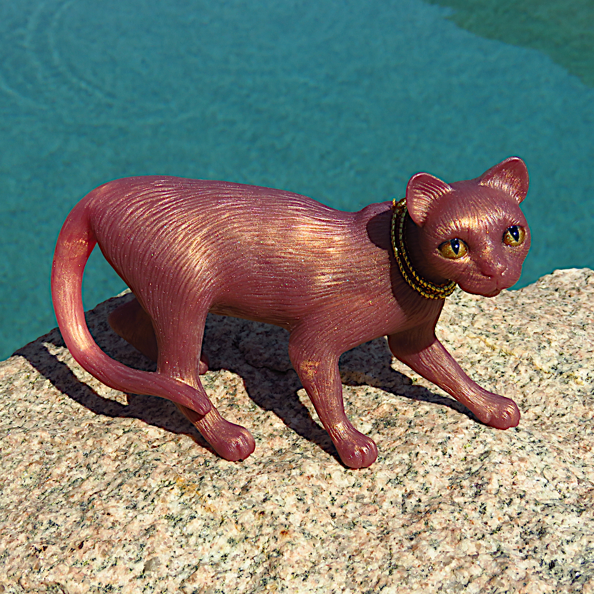 "Rose Gold Beauty"—a handmade resin cat figurine
