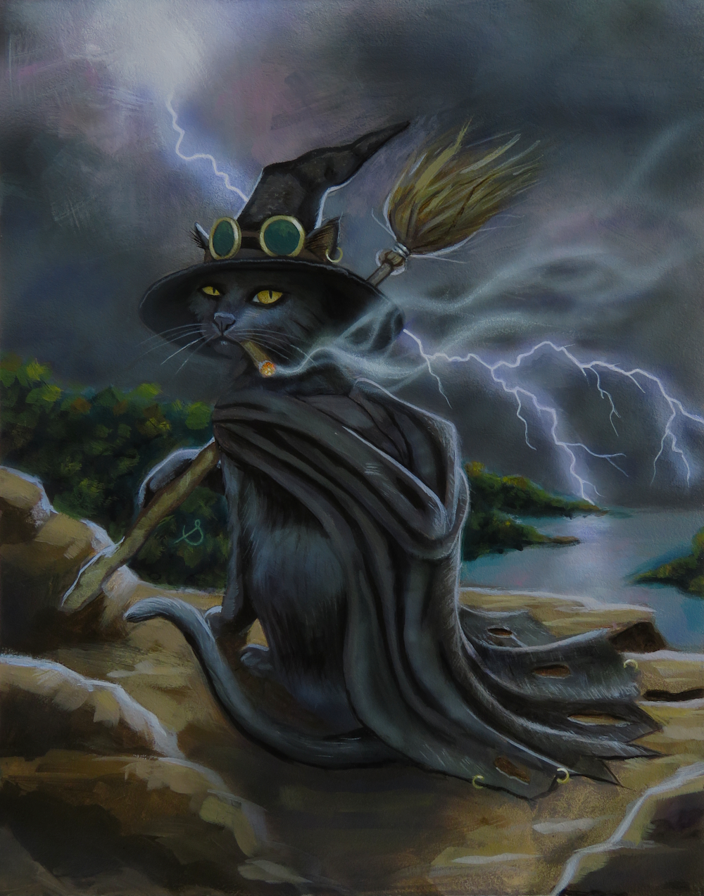 "I Am the Storm"—an Original 11"x14" Acrylic Witch Cat Painting