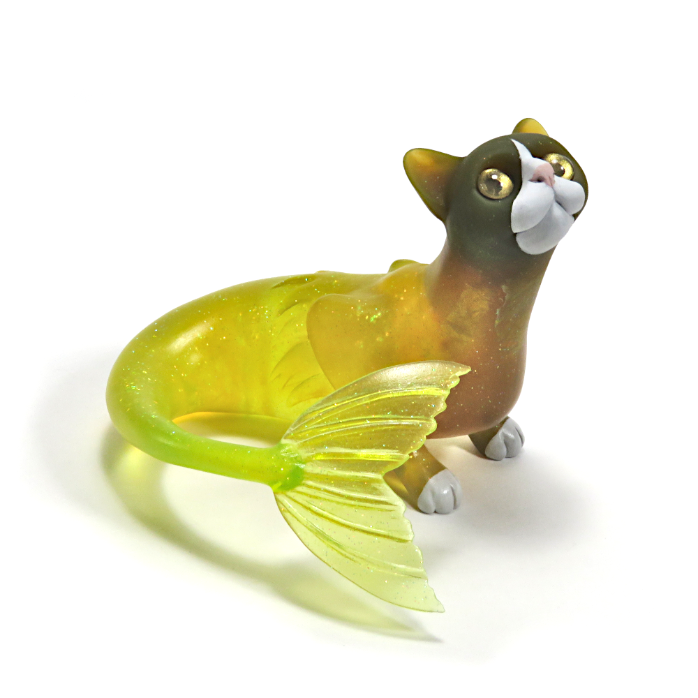 "Yellow Purrmaid"—handmade resin mermaid cat figurine