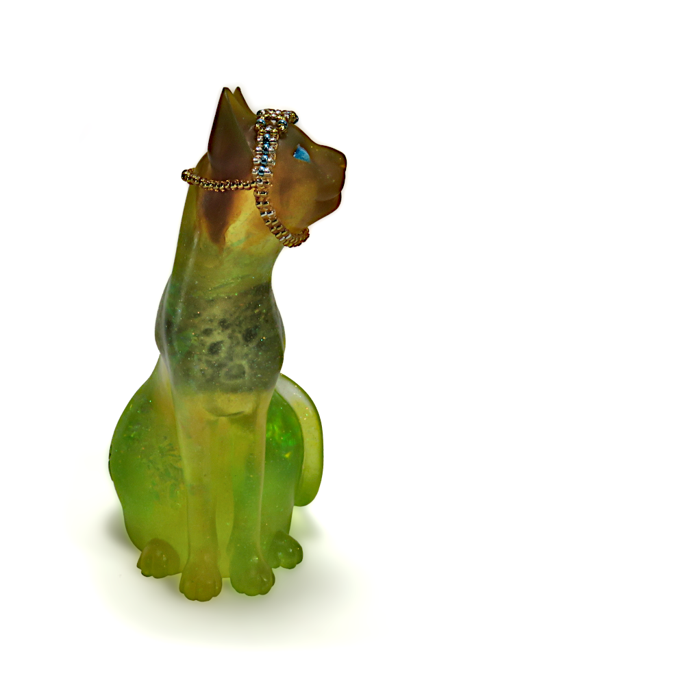 "Clear Yellow Moon"—handmade resin cat figurine