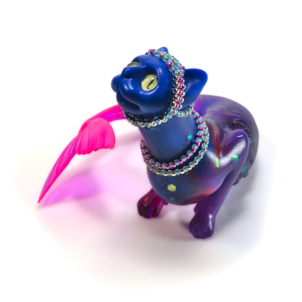 "Electric Tide"—handmade resin mermaid cat figurine