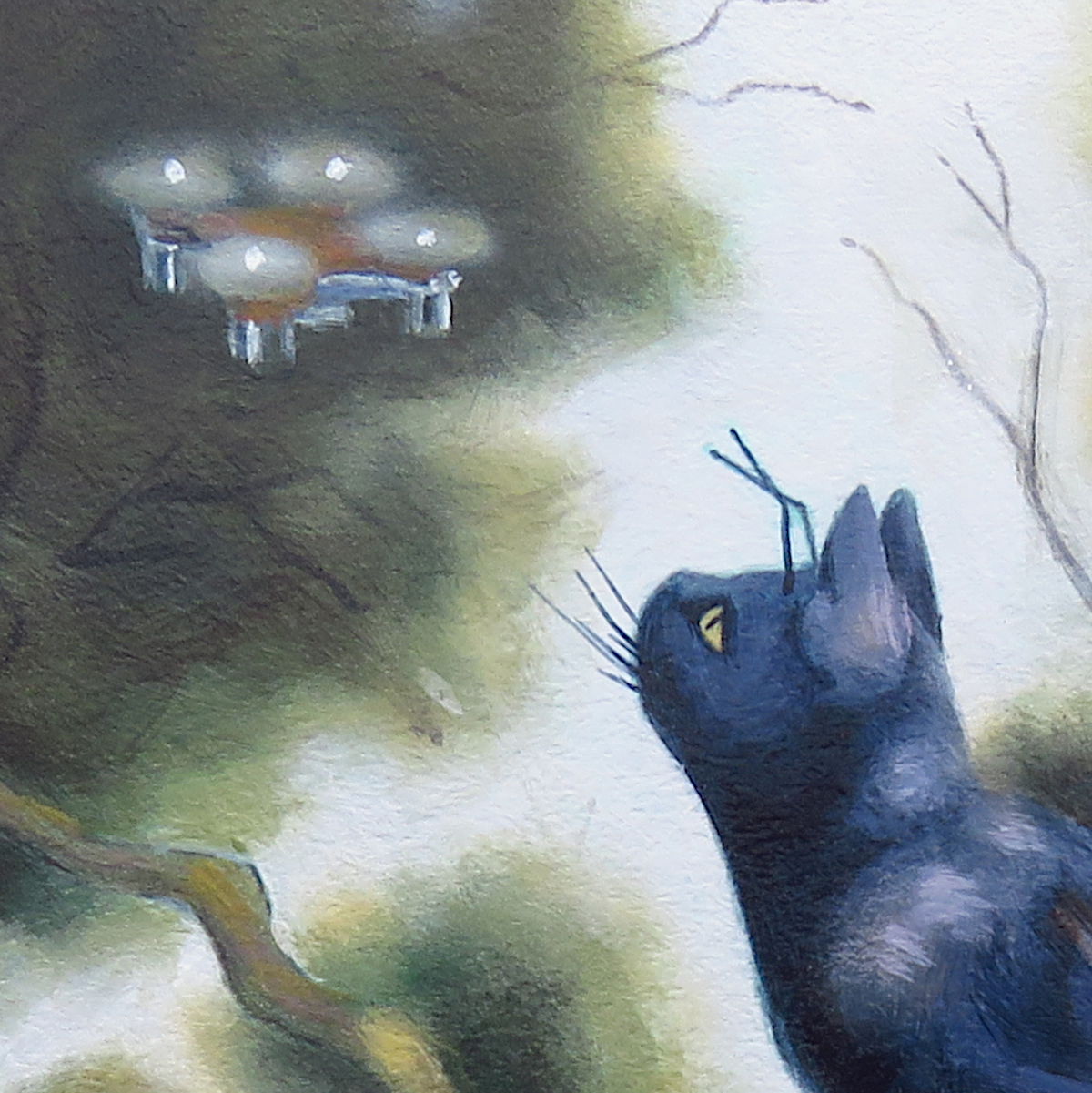 "Drone"—11"x14" Acrylic Cat Painting on MDF Panel