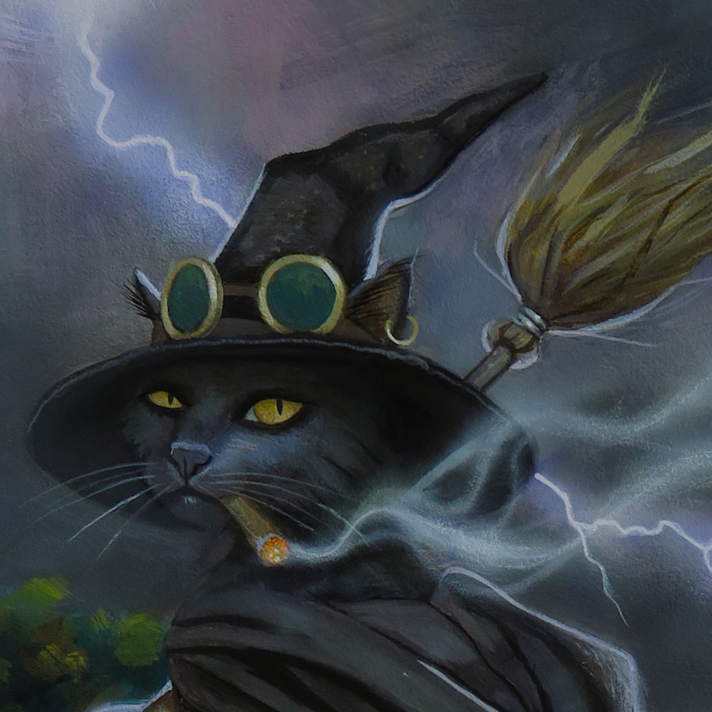 "I Am the Storm"—an Original 11"x14" Acrylic Witch Cat Painting
