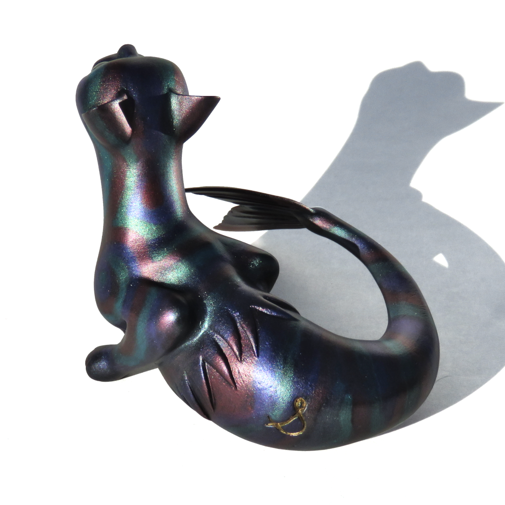 Oilslick Resin Mermaid Cat Figurine