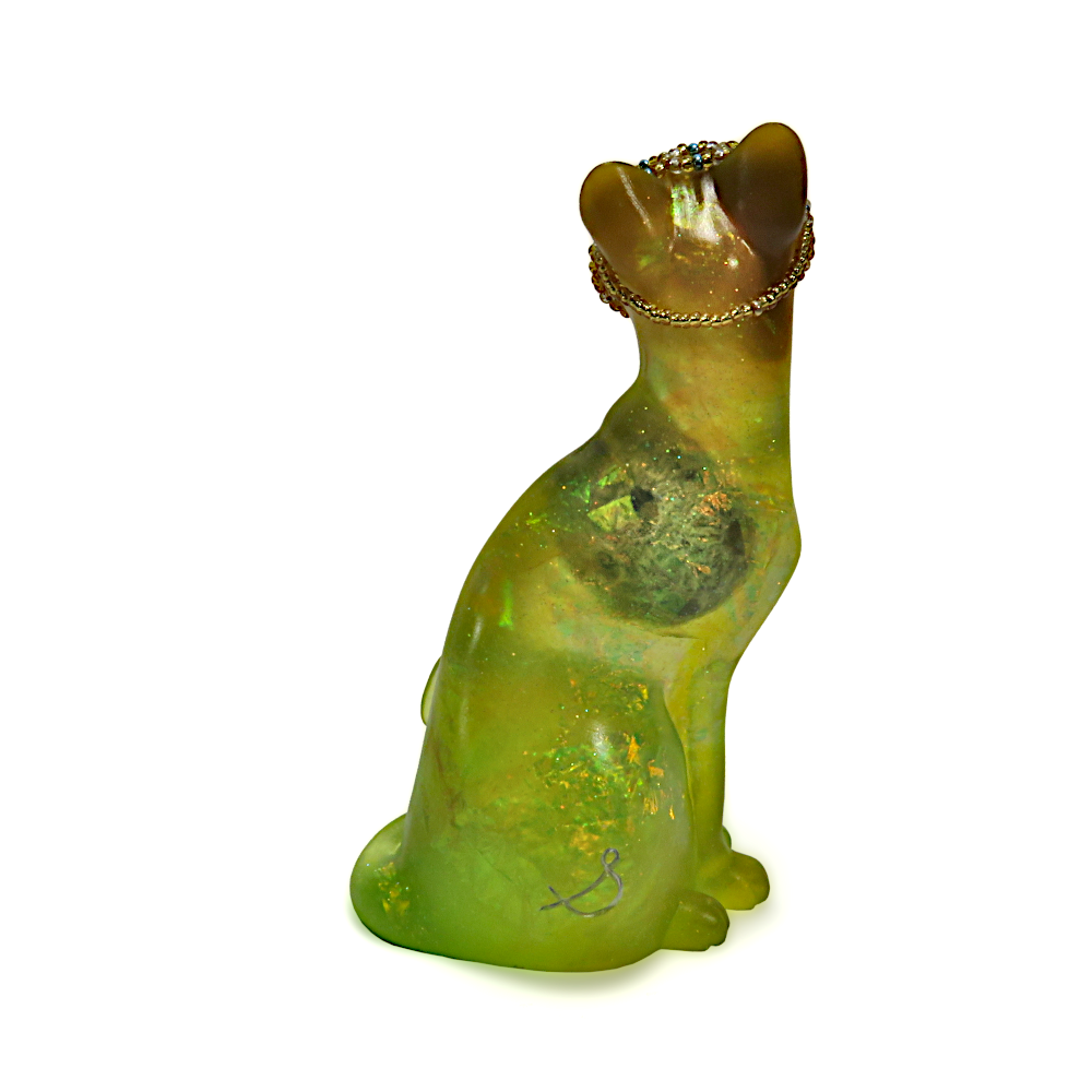 "Clear Yellow Moon"—handmade resin cat figurine