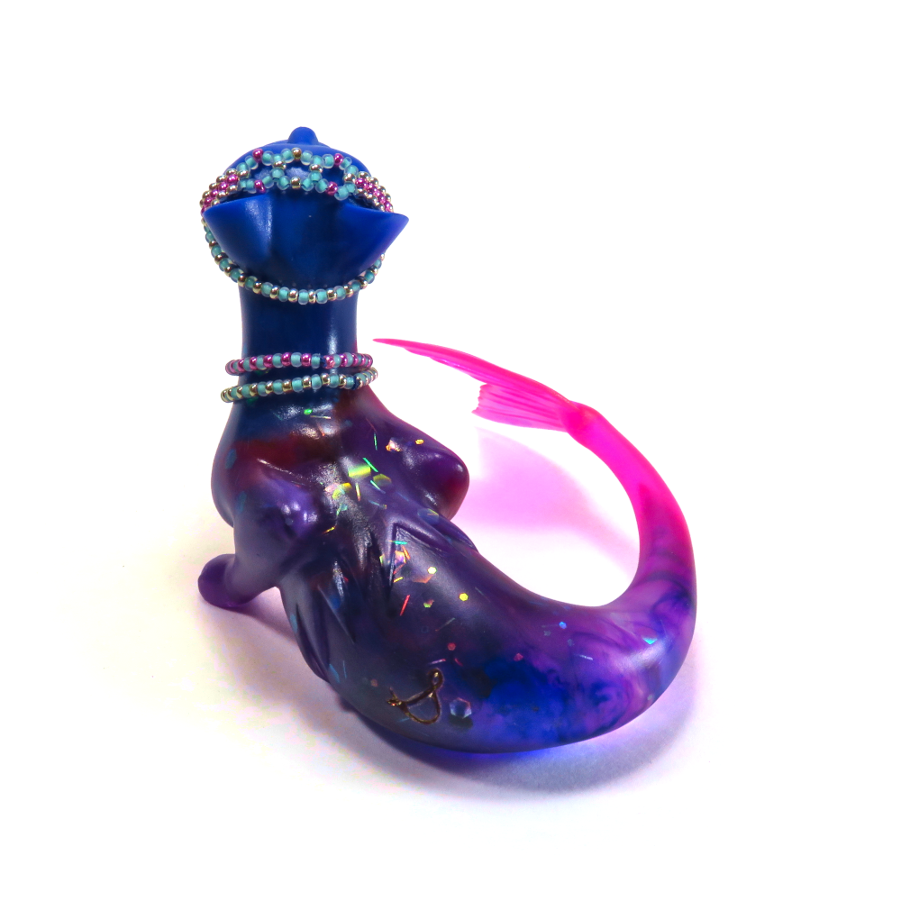"Electric Tide"—handmade resin mermaid cat figurine