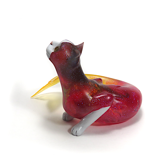 "Red Purrmaid"—handmade resin mermaid cat figurine