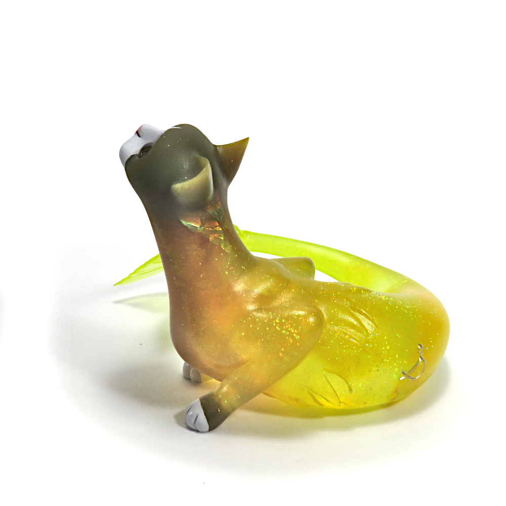 "Yellow Purrmaid"—handmade resin mermaid cat figurine