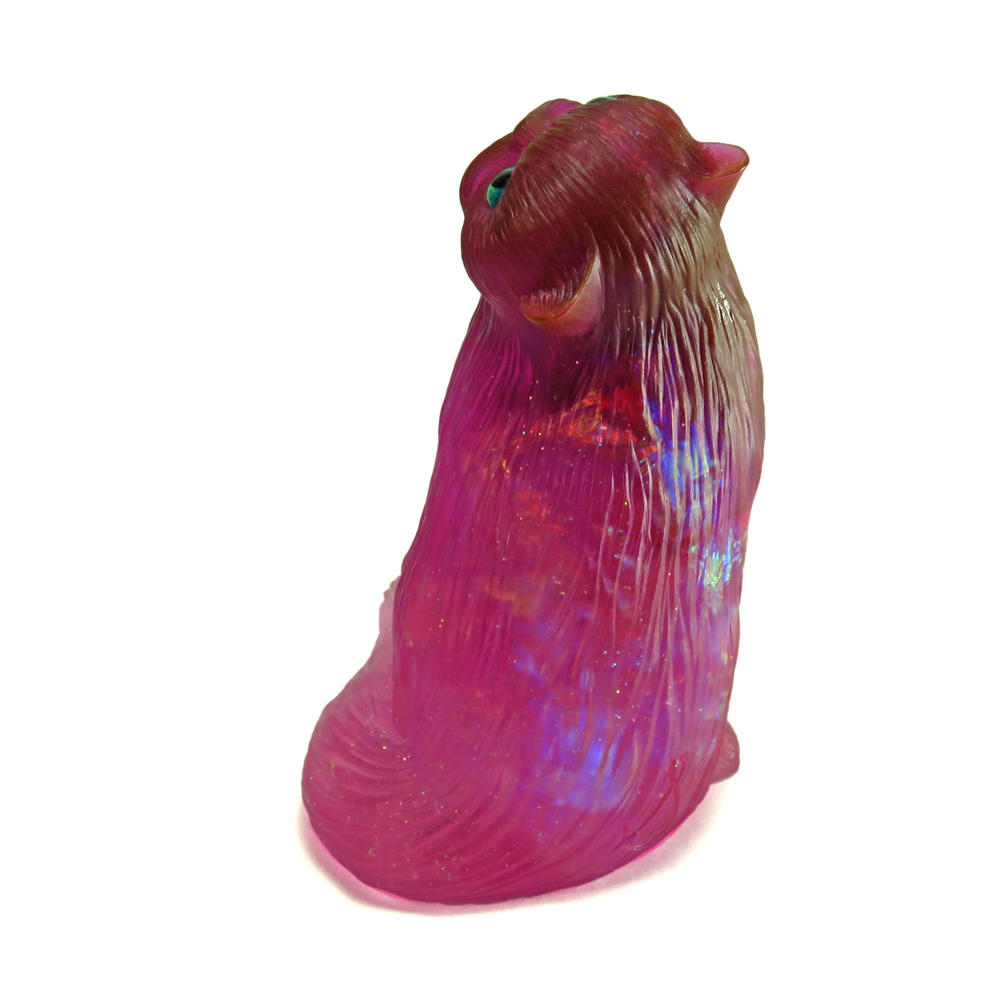 Handmade Opaline Pink Persian Cat Figurine