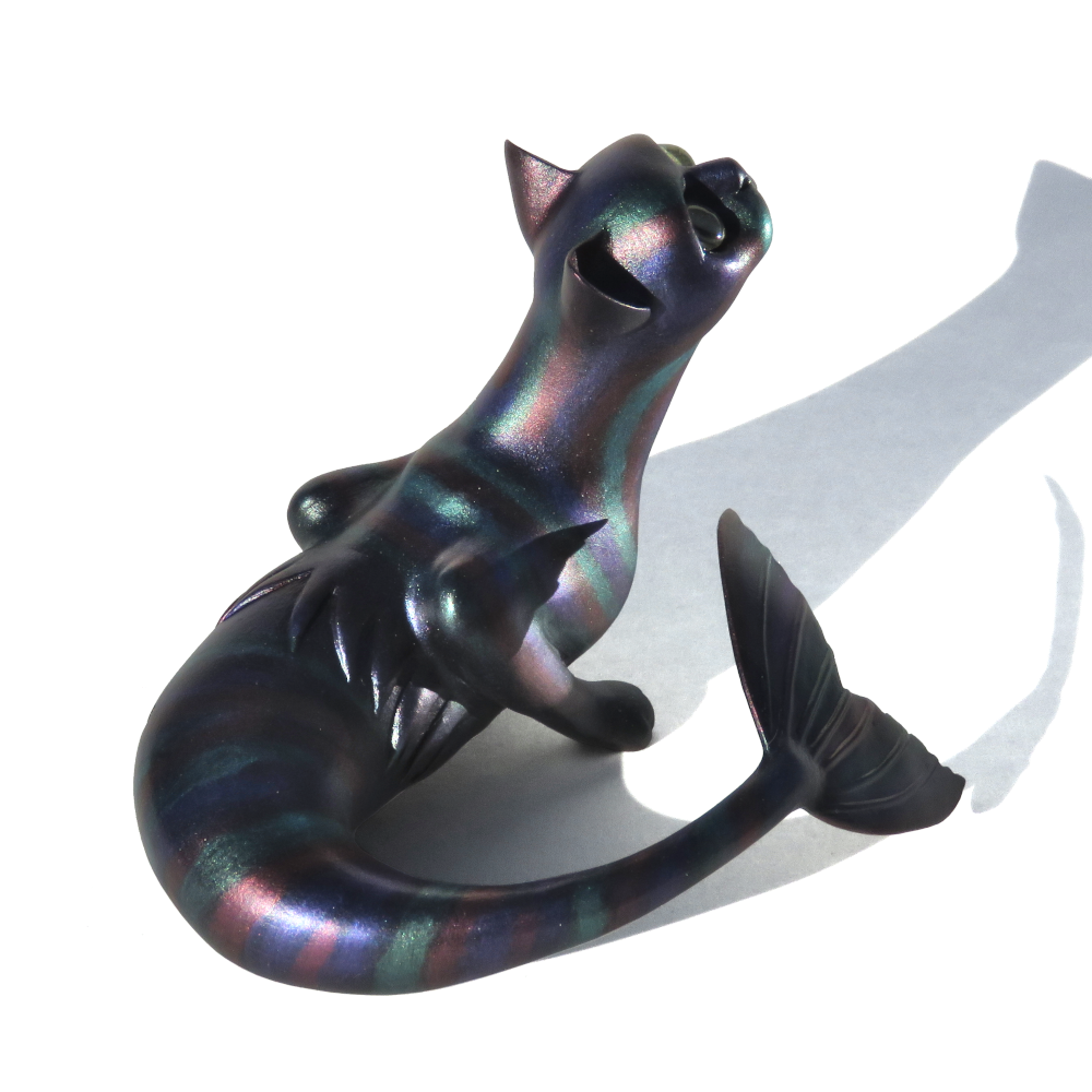 Oilslick Resin Mermaid Cat Figurine