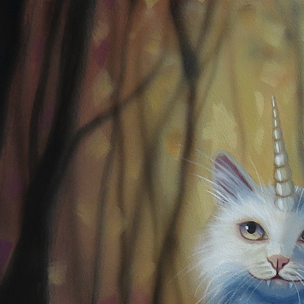 "Sun Dance"—A 14"x11" Original Acrylic Unicorn Cat Painting