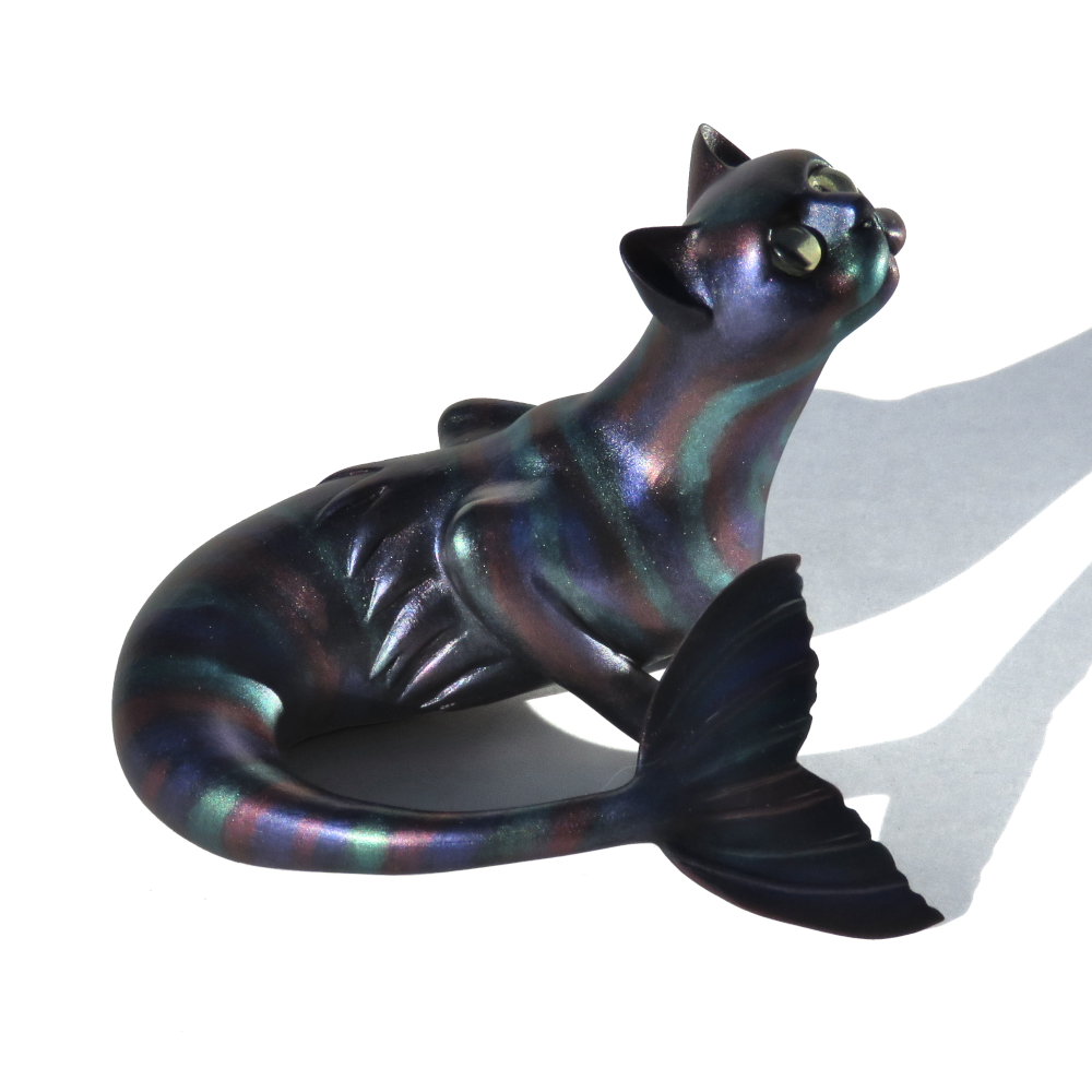 Oilslick Resin Mermaid Cat Figurine