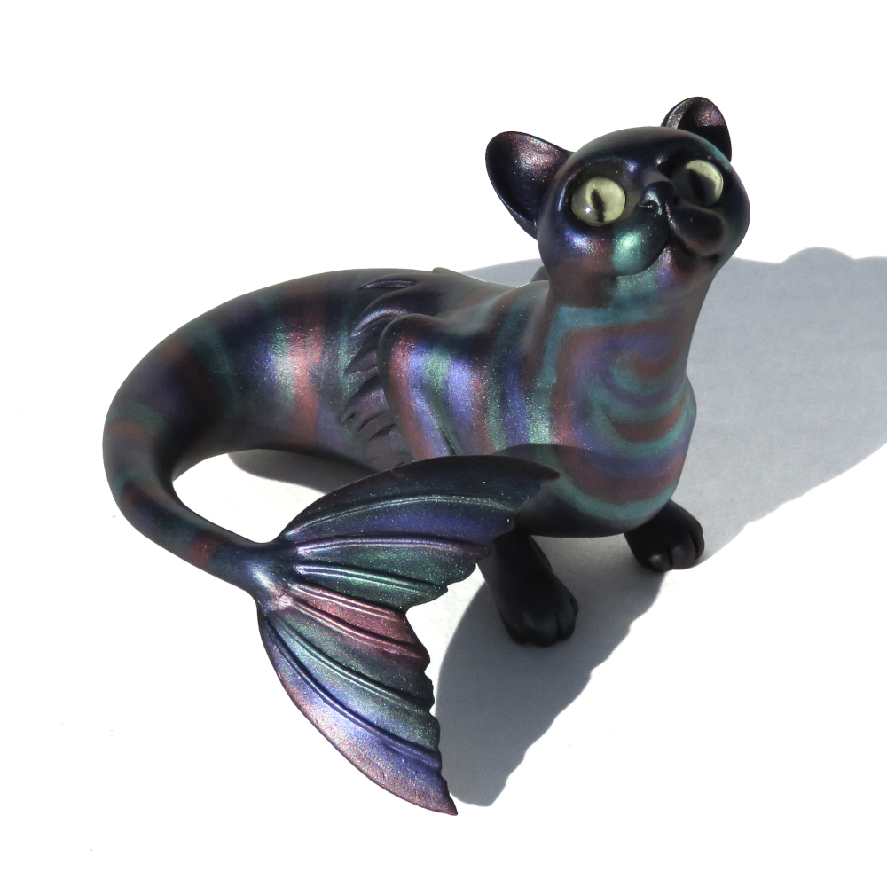Oilslick Resin Mermaid Cat Figurine