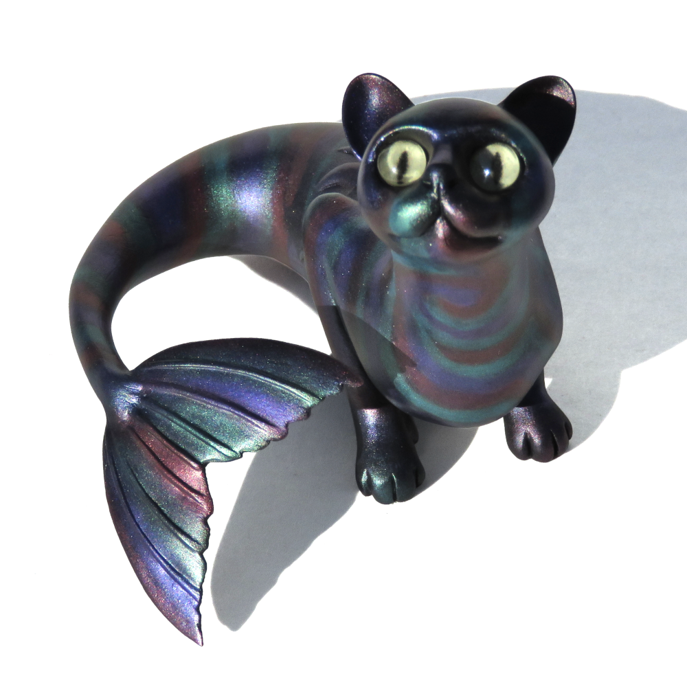 Oilslick Resin Mermaid Cat Figurine